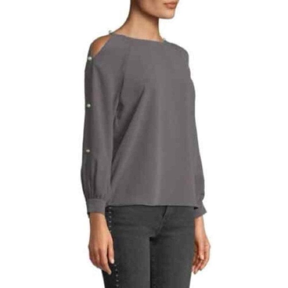 AMANDA UPRICHARD | Genesee Cold Shoulder Pearl Sleeve Blouse in Gray | Size P/XS - Picture 2 of 9